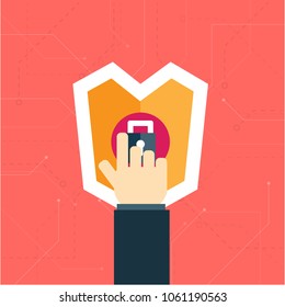 Hand touch lock icon for internet security protection