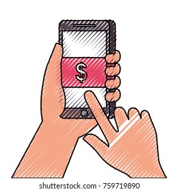 hand touch money screen button smartphone