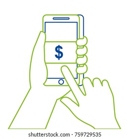 hand touch money screen button smartphone