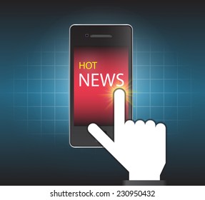 Hand touch news on screen of smartphone.