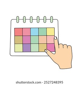 
Hand touch on calender isolated doodle flat vector illustration on white background