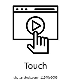 
A hand touch on a screen with the video play sign, touch play 

