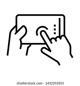 Hand touch on smartphone screen. Used for electronic devices. Simple design. Line vector. Isolate on white background.