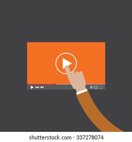Hand Touch On Video Player Vector Illustration