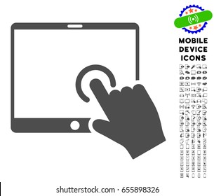 Hand Touch PDA icon with smartphone pictogram clipart. Vector illustration style is a flat iconic symbol, gray colors. Designed for web and software interfaces.
