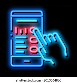 Hand Touch Phone Screen neon light sign vector. Glowing bright icon Hand Touch Phone Screen sign. transparent symbol illustration