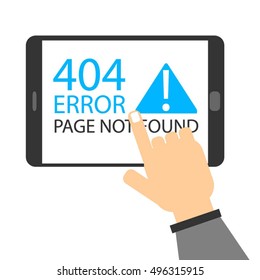 Hand touch screen with 404 Error, Page Not Found Problem on Tablet
