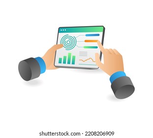 Hand with touch screen business enterprise data analysis