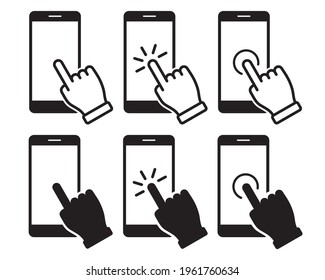 Hand touch screen icon in smartphone. Click on the Mobile phone. Vector illustration.