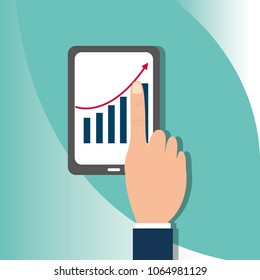 hand touch screen mobile with diagram statistic