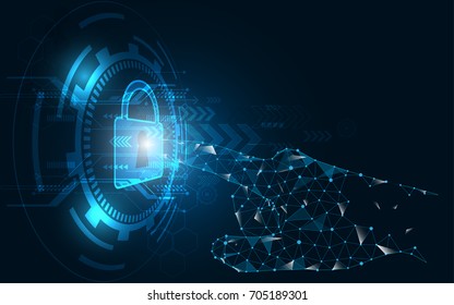Hand touch screen security concept abstract technology background innovation