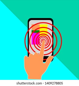 hand touch screen smart phone with red circles .