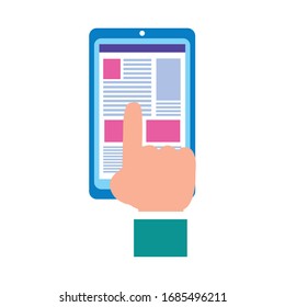 hand touch screen smartphone home education vector illustration flat style icon