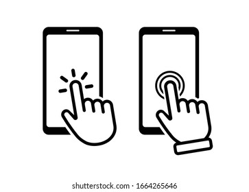 Hand touch screen smartphone icon. Click on the smartphone. Vector icon