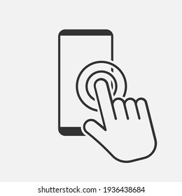 Hand touch screen smartphone icon. Click on the smartphone.  Vector illustration. Eps 10.