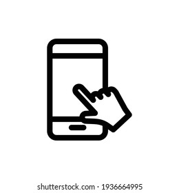 Hand touch screen smartphone icon. Click on the smartphone. Vector icon. Smartphone icon vector. Smartphone screen with hand, Touch screen icon