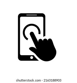 Icono de smartphone con pantalla táctil manual. Haz clic en el smartphone. Ilustración vectorial.