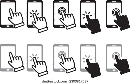 Hand touch screen smartphone icon. Click on the smartphone. Vector icon. eps 10