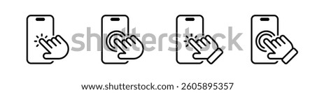 Hand touch screen smartphone icons set. Click on the smartphone. Vector illustration.