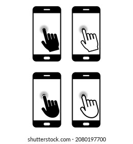 Icono de vector de smartphone con pantalla táctil manual. Se configura con un smartphone de pantalla táctil manual para el diseño de aplicaciones móviles. Conjunto vectorial aislado.