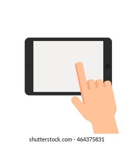 Hand touch screen tablet on the blank screen. Vector illustration.