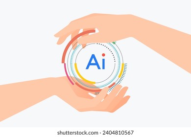 Businessman’s hand touch or show on virtual AI brain or computer chip by AI technology concept.
Ai tech for futuristic technology transformation. Ai circuit line for machine learning. Vector.