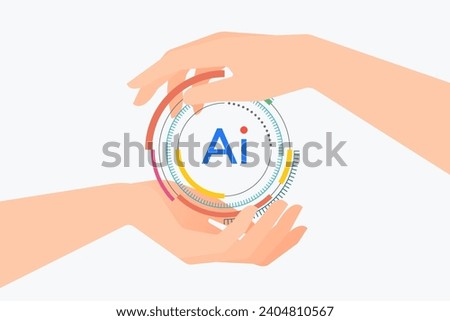 Businessman’s hand touch or show on virtual AI brain or computer chip by AI technology concept.
Ai tech for futuristic technology transformation. Ai circuit line for machine learning. Vector.