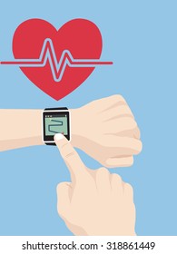 Hand touch smart watch for fitness concept, Vector Illustration EPS 10.