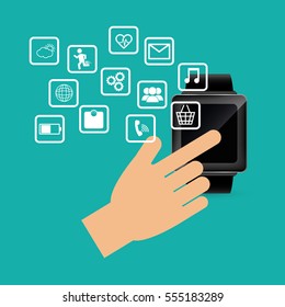 hand touch smart watch wearable technology device electronic vector illustration eps 10