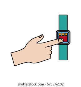 hand touch smart watch wearable technology device electronic