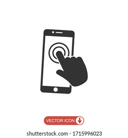 Hand touch smartphone icon. Cursor finger vector illustration on white isolated background. Hand touch screen for app, web design and business concept.