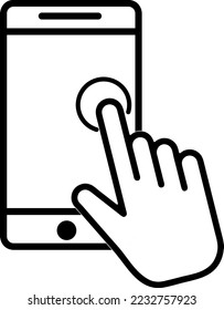 Icono táctil a mano del smartphone en estilo plano. Ilustración del vector del dedo del teléfono en el fondo aislado..eps