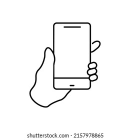 Toca mano el icono del smartphone en línea. Ilustración del vector del dedo del cursor sobre fondo aislado blanco. Pantalla táctil manual para aplicaciones, diseño web y concepto de negocio.