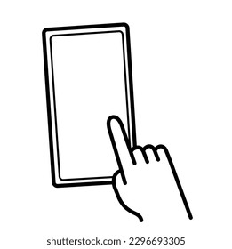 Toca mano el icono del smartphone en línea. Ilustración del vector del dedo del cursor sobre fondo aislado blanco. Pantalla táctil manual para aplicaciones, diseño web y concepto de negocio.