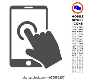 Hand Touch Smartphone icon with mobile pictogram set. Vector illustration style is a flat iconic symbol, gray colors. Designed for web and software interfaces.