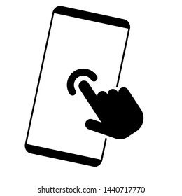 Hand touch smartphone icon vector. Phone finger illustration symbol on white isolated background. Cursor touchscreen logo.