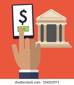 hand touch smartphone pay online bank