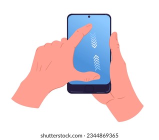 Handberühre den Smartphone-Bildschirm. Cartoon Hände, die Handy halten, Handy in den Händen flache Cartoon Vektorgrafik