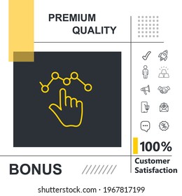 Hand touch statistic vector thin line icon with modern background