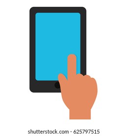 hand touch tablet blue screen graphic