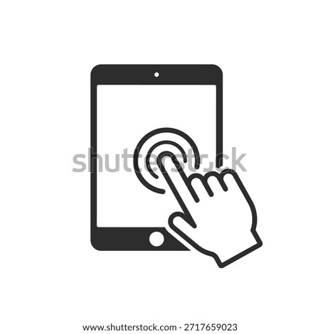 Hand touch tablet icon. Click on the tablet. Touch screen icon