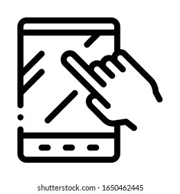 Hand Touch Tablet Icon Vector. Outline Hand Touch Tablet Sign. Isolated Contour Symbol Illustration