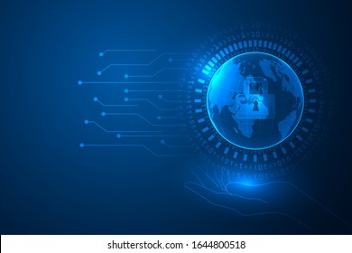 tecnología táctil manual abstracta. la mayor seguridad y protección global. dital líneas abstractas de ciberseguridad.