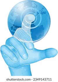 A hand touching a 3D world map globe technology concept