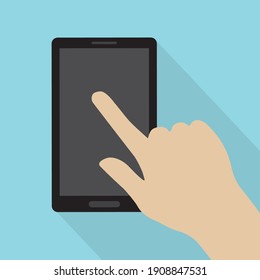 hand touching blank mobile screen- vector illustration