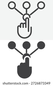 Mão tocando ícone do esquema de negócios definido em estilo diferente. Sinal e símbolo de vetor de linha, contorno e ícone sólido com traçado editável. Ícone de esquema de toque da mão para o processo.