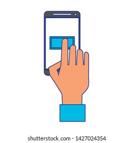 Hand touching button on smartphone screen symbol vector illustration graphic design