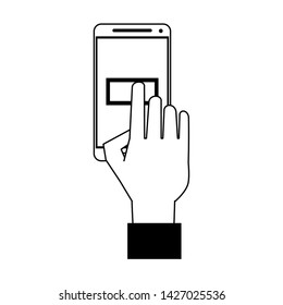 Hand touching button on smartphone screen symbol vector illustration graphic design