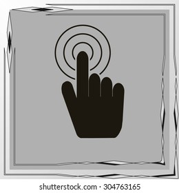 Hand with touching a button or pointing finger. Sign emblem vector icon