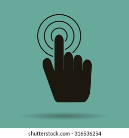 Hand with touching a button or pointing finger. Sign emblem vector icon